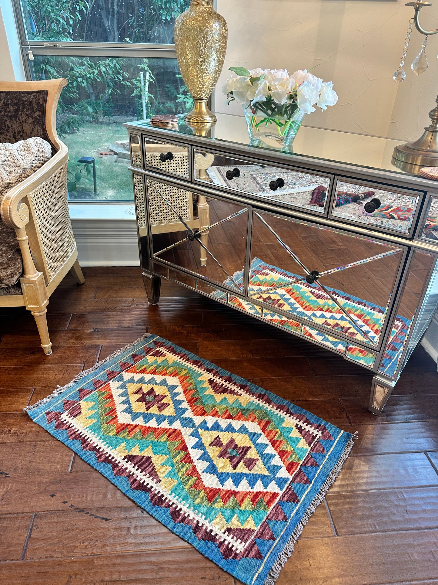 Blue Aztec Hand- Woven Rug