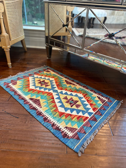 Blue Aztec Hand- Woven Rug