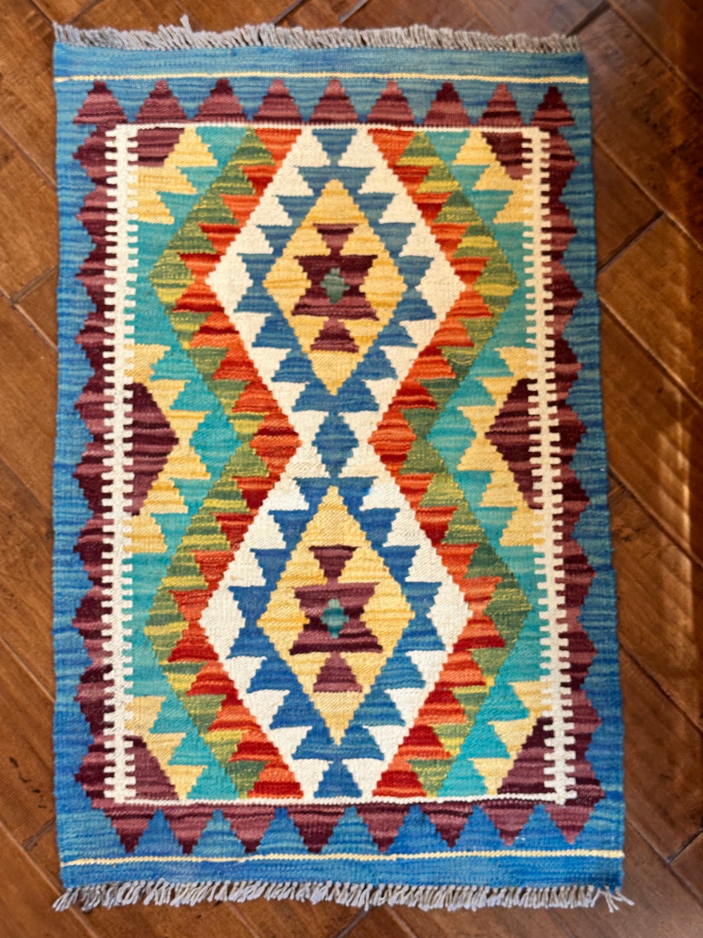 Blue Aztec Hand- Woven Rug