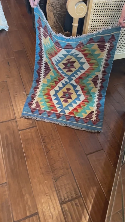 Blue Aztec Hand- Woven Rug